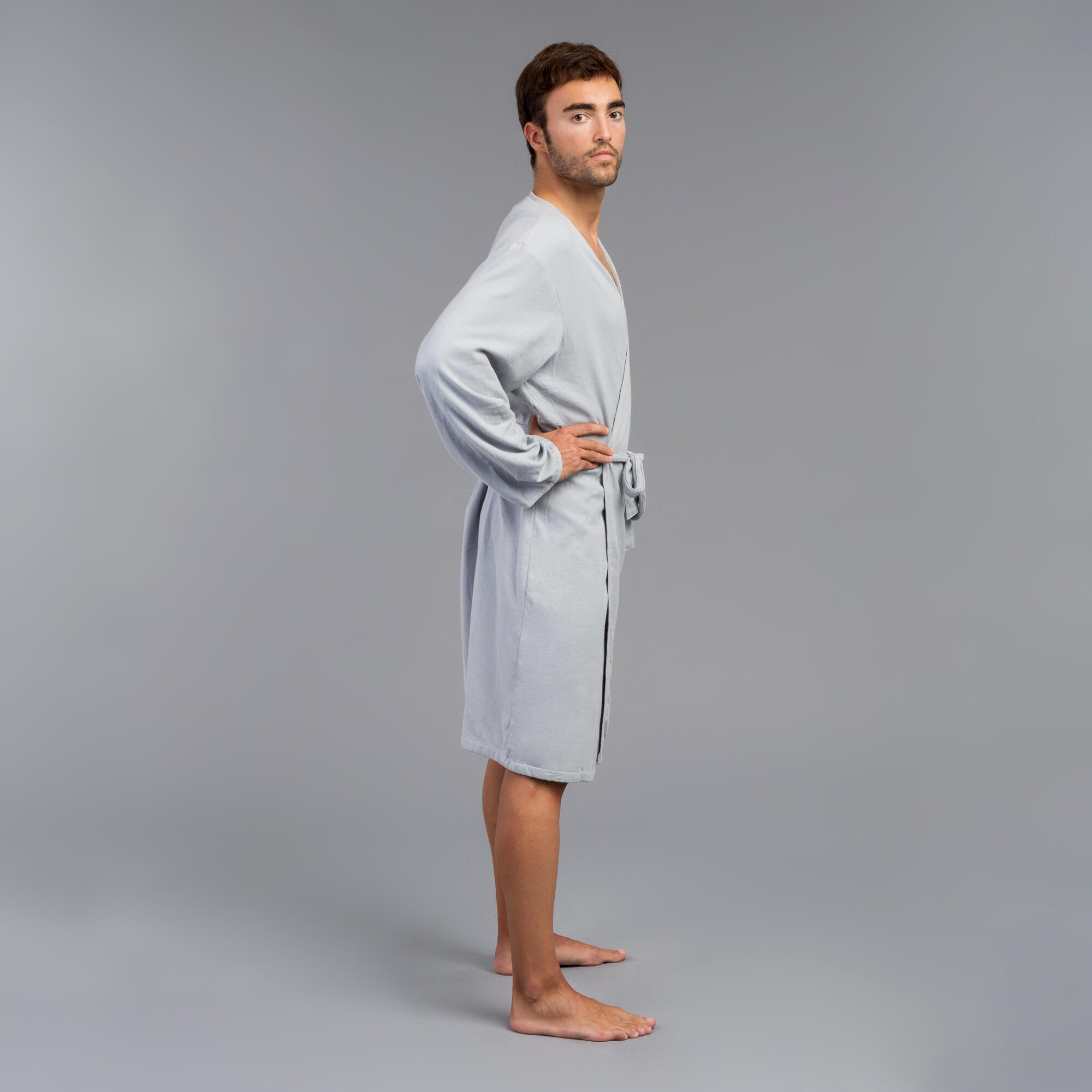 UNISEX COTTON POOL BATHROBE LIGHT GREY 3/5