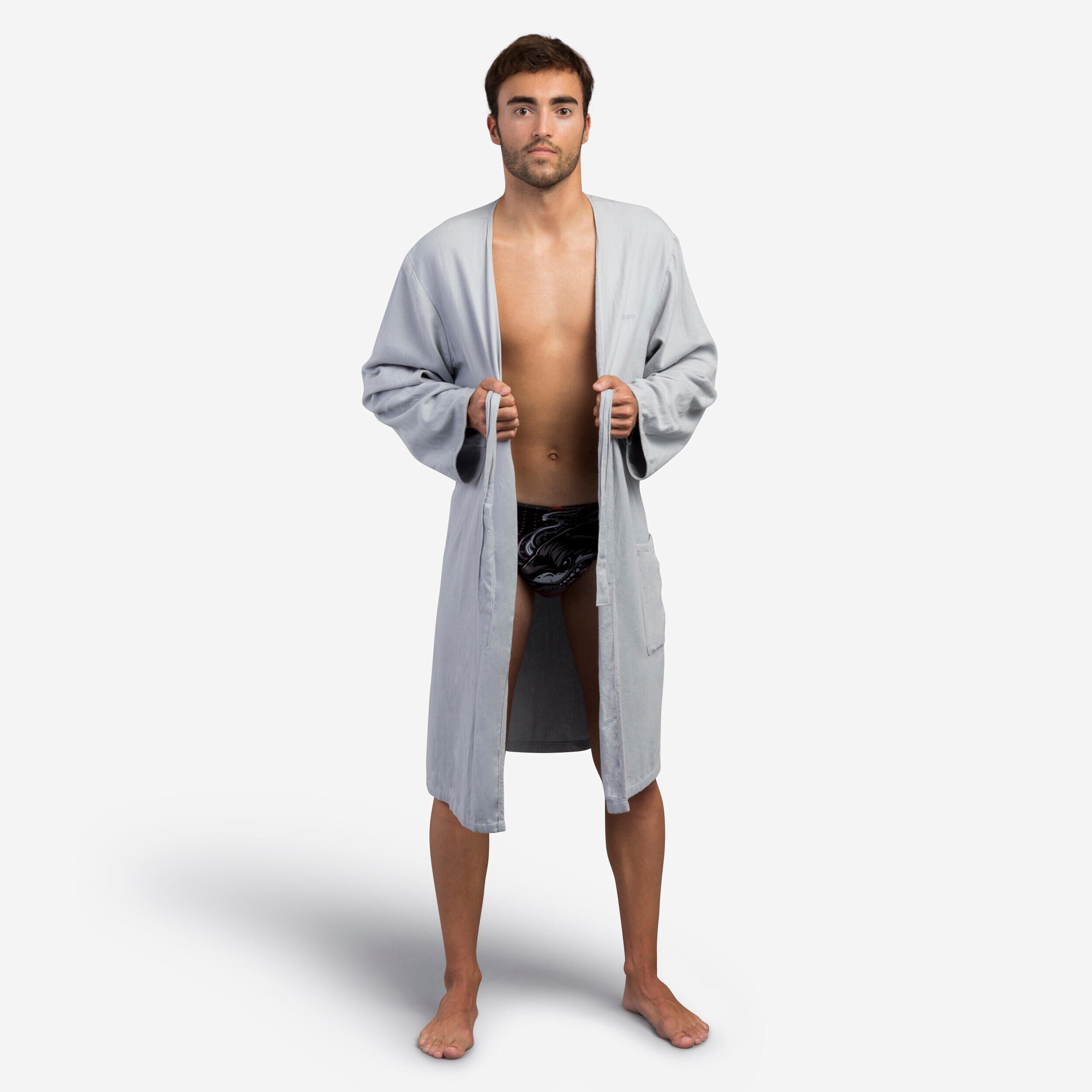 WATKO UNISEX COTTON POOL BATHROBE LIGHT GREY