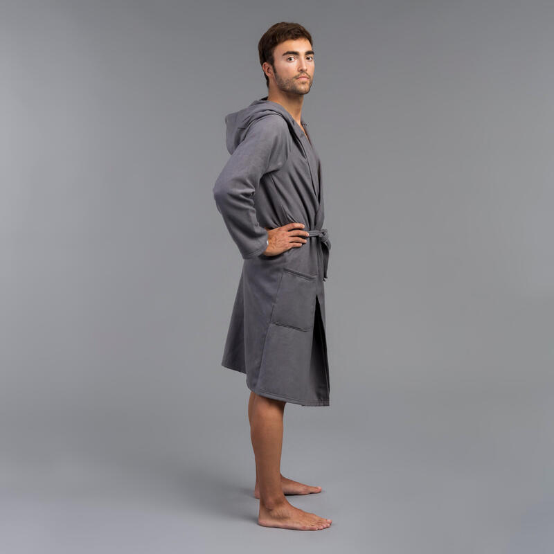 Compacte badjas voor heren microvezel grijs