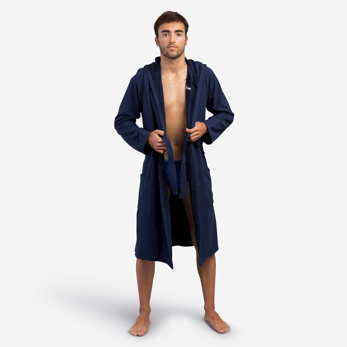 Men's organic cotton pool bathrobe - dark blue