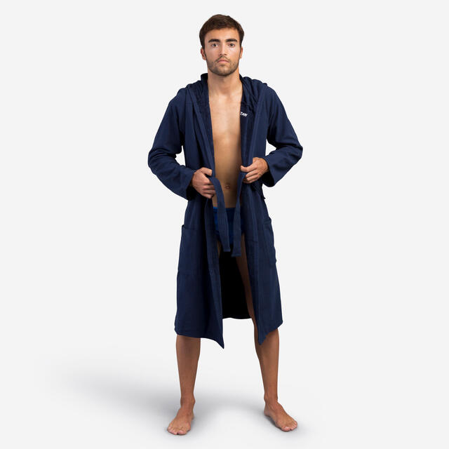 Peignoir de bain compact homme à capuche en coton bleu marine