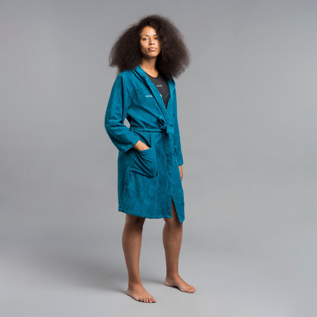 WOMEN'S WATER POLO THICK COTTON POOL BATHROBE - DARK BLUE