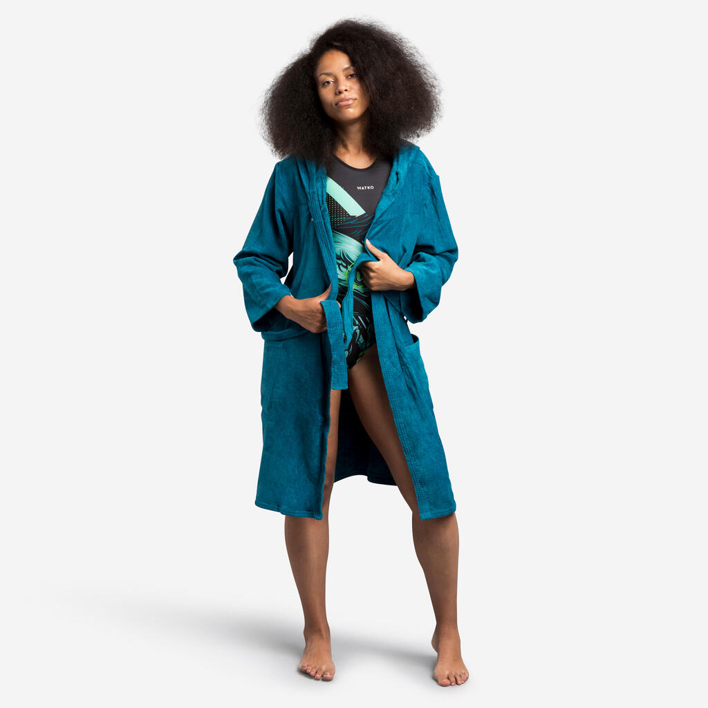 WOMEN'S WATER POLO THICK COTTON POOL BATHROBE - DARK BLUE