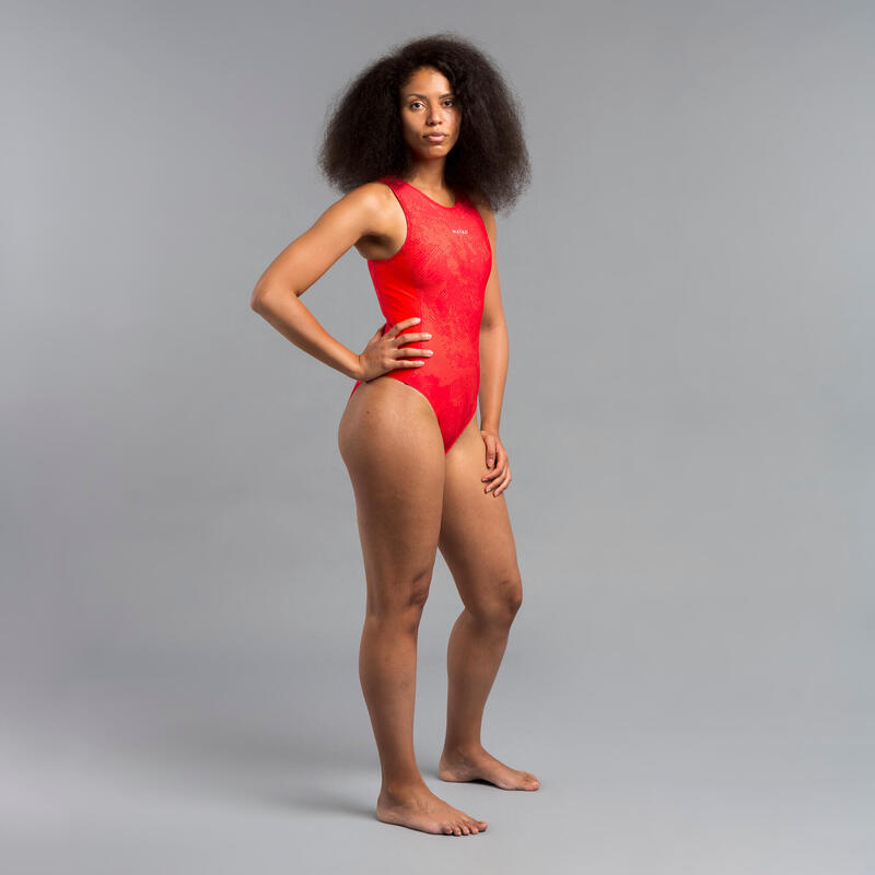 Bañador Mujer deportivo cremallera rojo Waterpolo