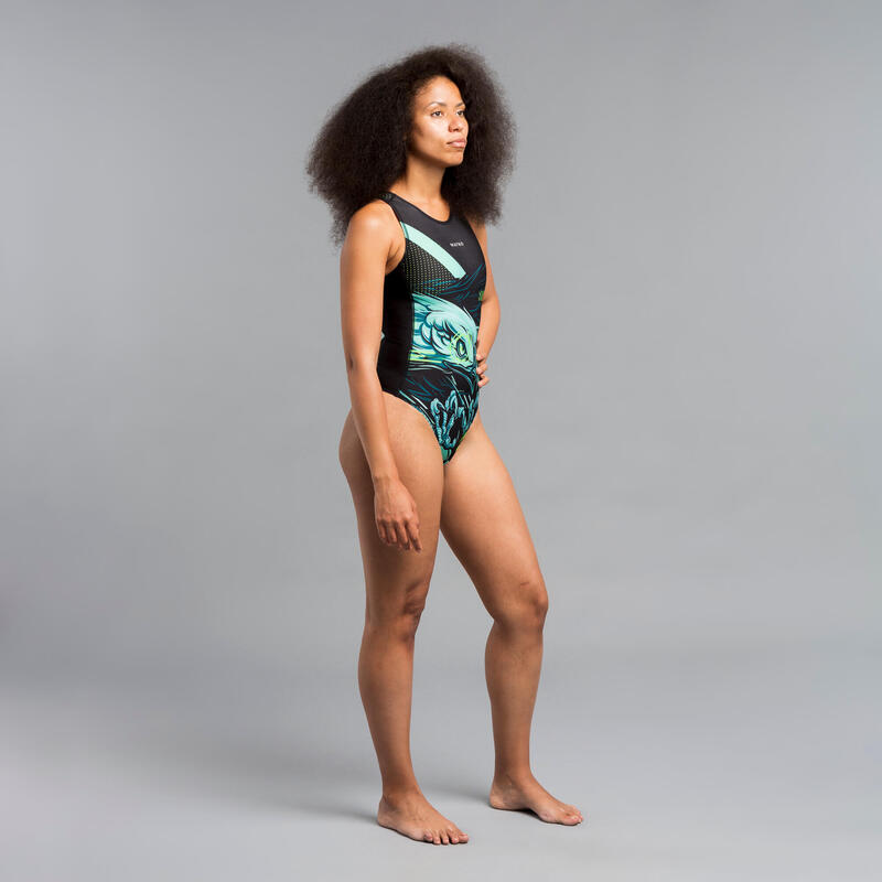 Bañador Mujer waterpolo negro verde WP 500