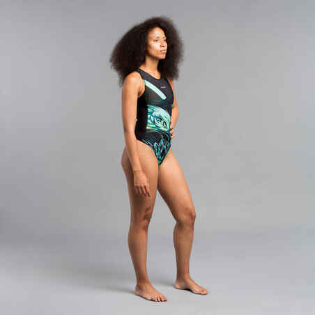 WOMEN'S ONE-PIECE WATER POLO SWIMSUIT - EAGLE GREEN