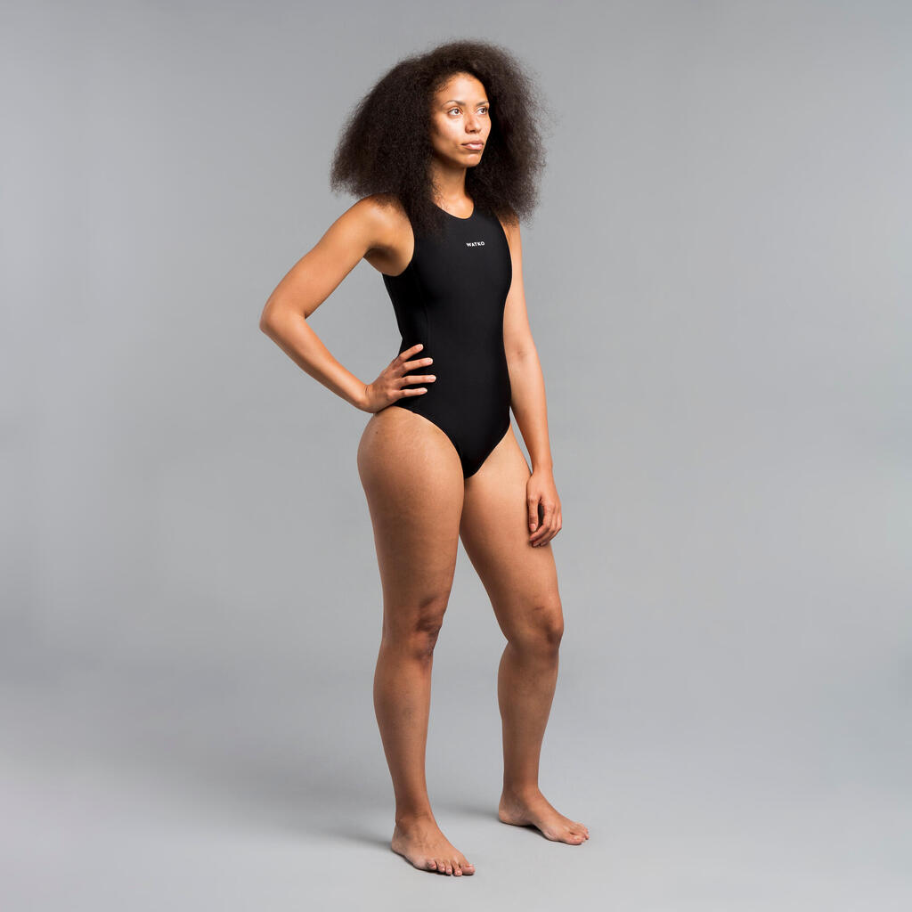 WOMEN'S ONE-PIECE WATER POLO SWIMSUIT - PLAIN BLACK