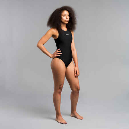 Moteriškas vientisas maudymosi kostiumėlis vandensvydžiui, juodos spalvos