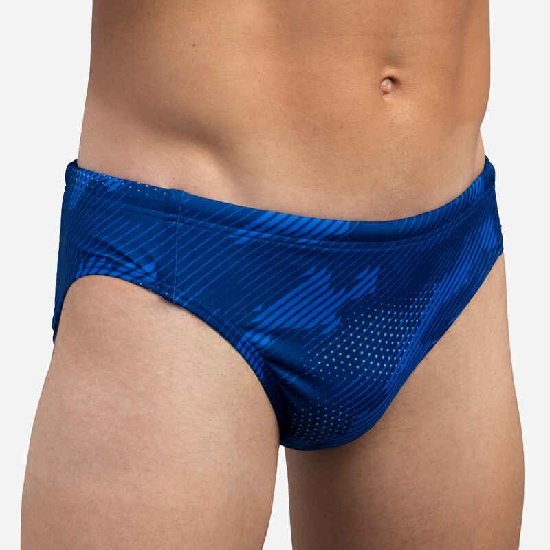 Badehose Slip Herren Wasserball - Camo blau