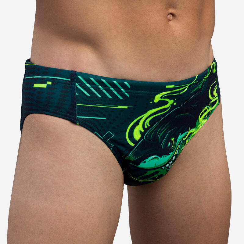 Férfi úszónadrág vízilabdához, cápa minta, zöld 