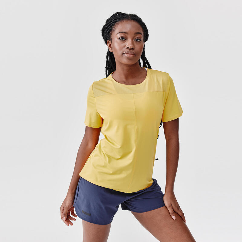 Camiseta running transpirable Mujer Dry+ breath amarillo