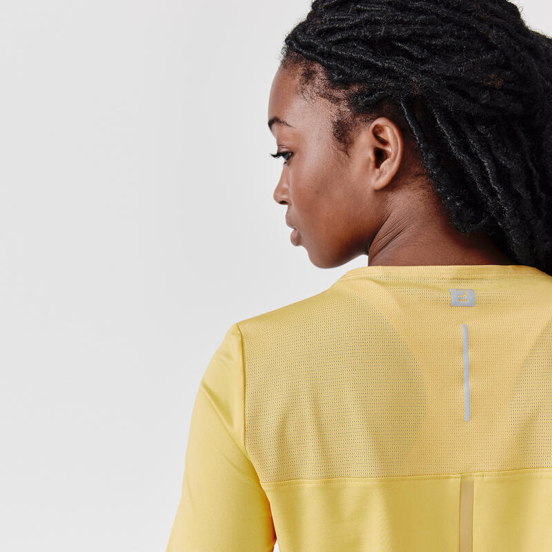 Ademend hardloop T-shirt voor dames Dry+ Breath geel
