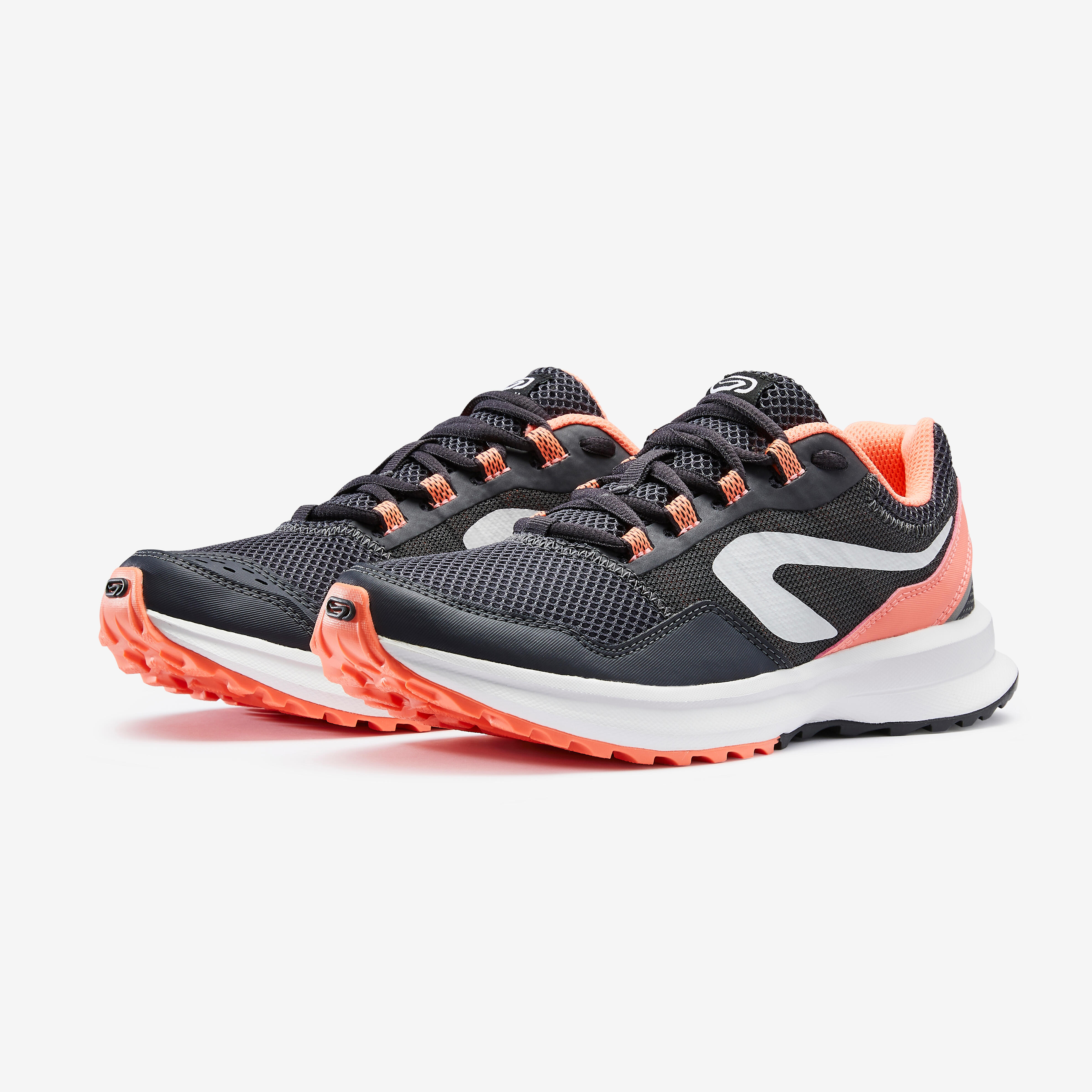 Women's Running Shoes - Run Active Grip Grey/Coral - KALENJI