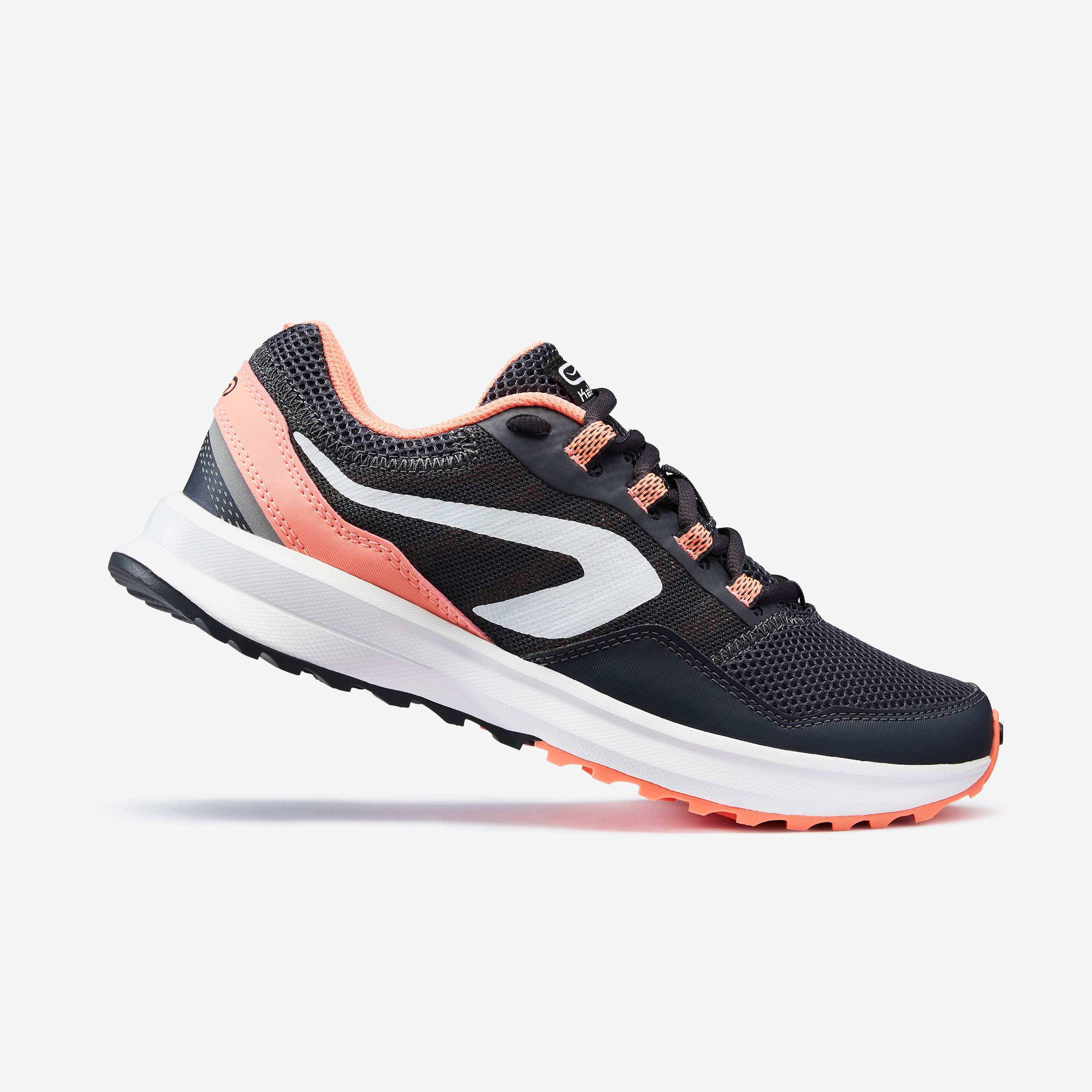 Women's Running Shoes - Run Active Grip Grey/Coral - KALENJI