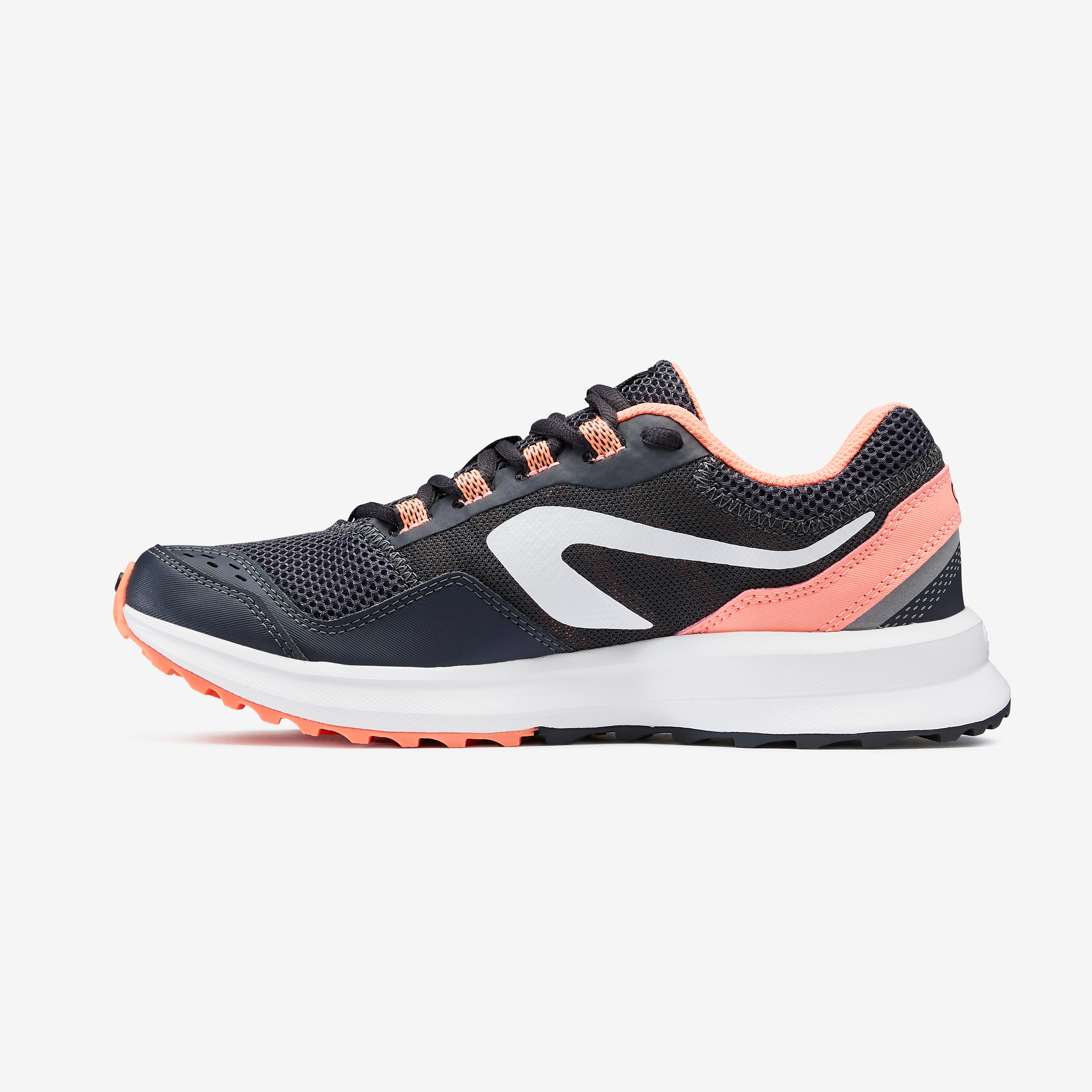 Women's Running Shoes - Run Active Grip Grey/Coral - KALENJI