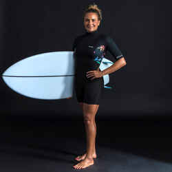 Γυναικεία κοντομάνικη κοντή στολή surfing με φερμουάρ στην πλάτη 500 PALMDARK