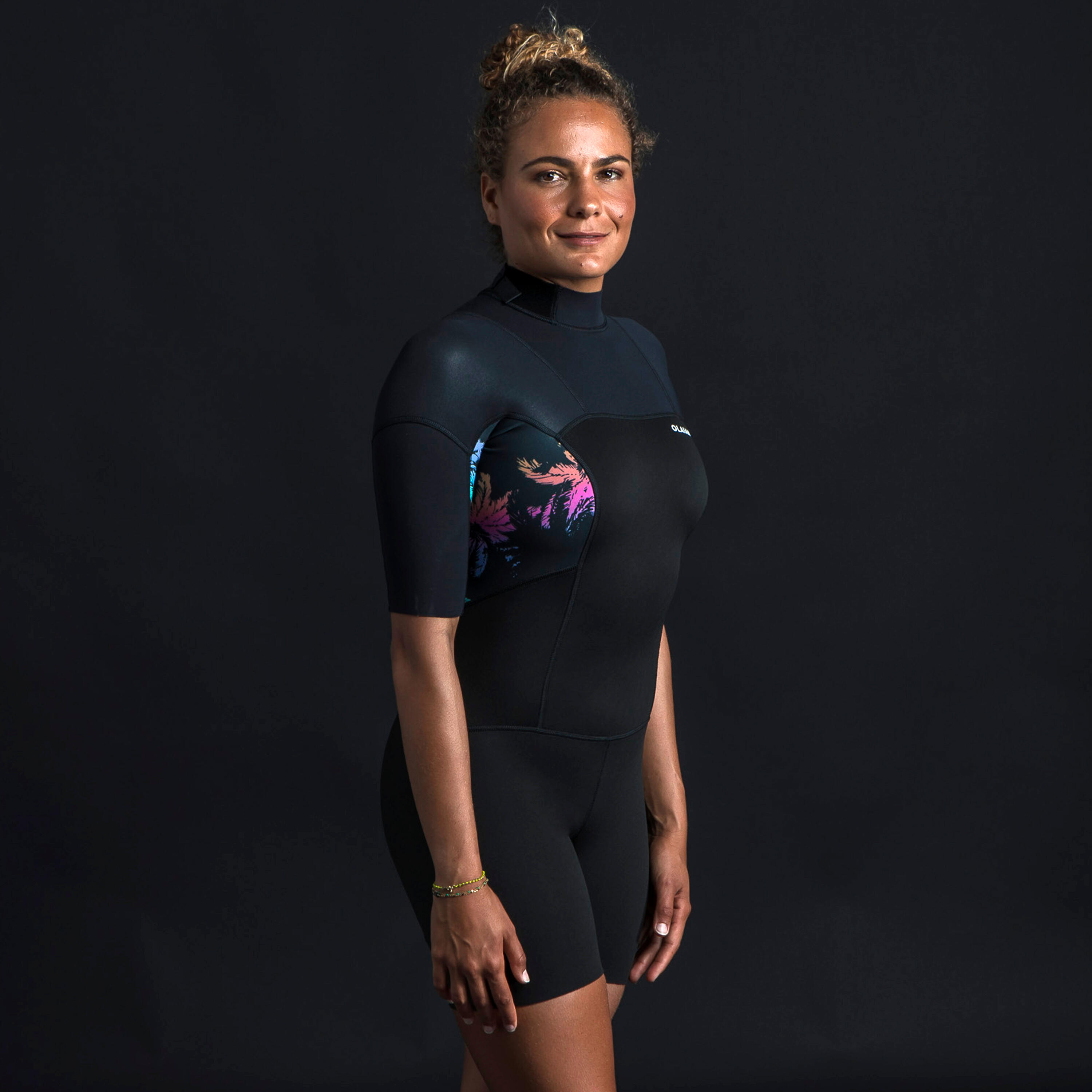 Women's surfing shorty short-sleeved with back zip 500 PALMDARK 4/10
