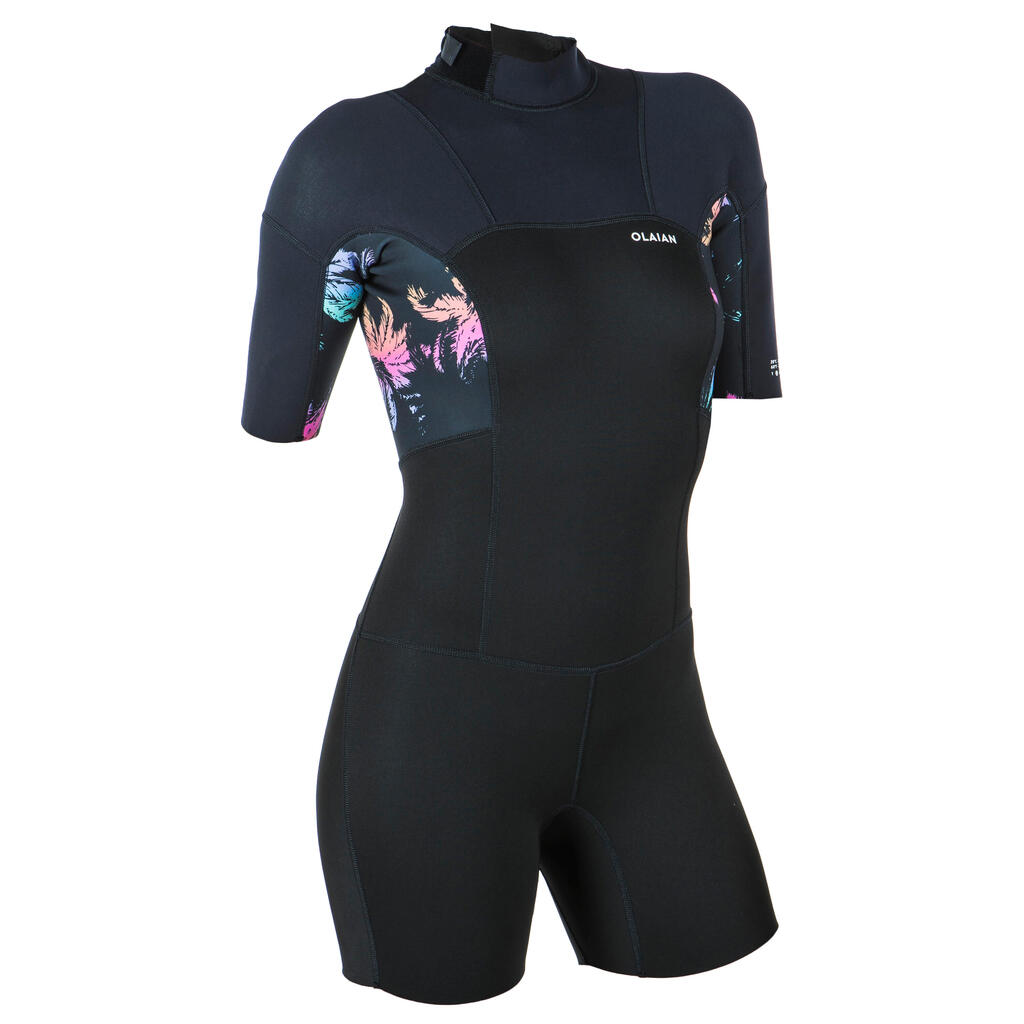 Moteriškas trumparankovis plaukimo kostiumas su užtrauktuku nugaroje „500“