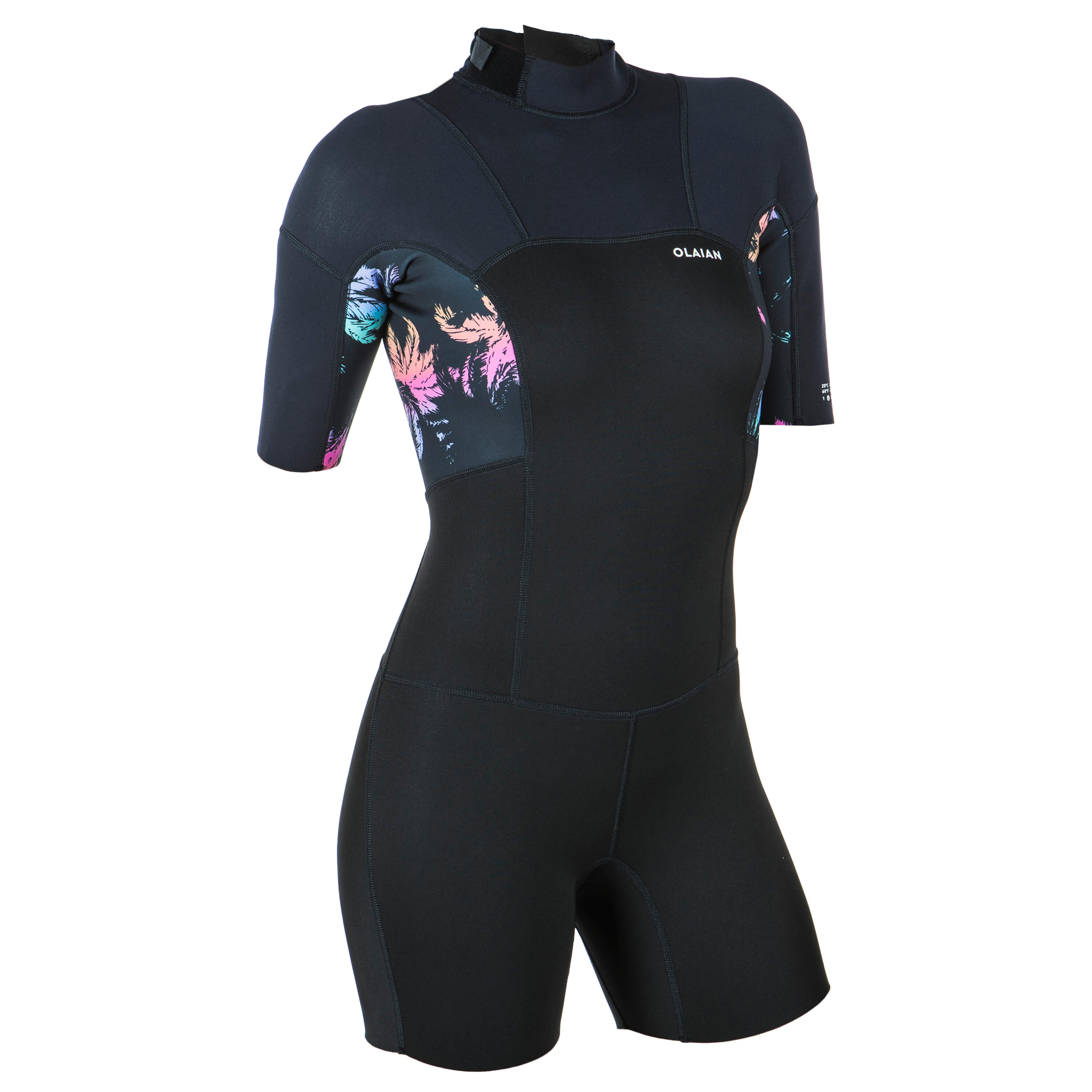 Women's surfing shorty short-sleeved with back zip 500 PALMDARK 3/10