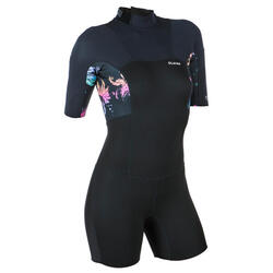  Traje de neopreno para mujer, talla grande, 4XL-5XL, talla  grande, parte superior corta con cremallera frontal y pantalones cortos,  traje de baño de surf, surf, esnórquel, kayak (color negro, talla: XL) 