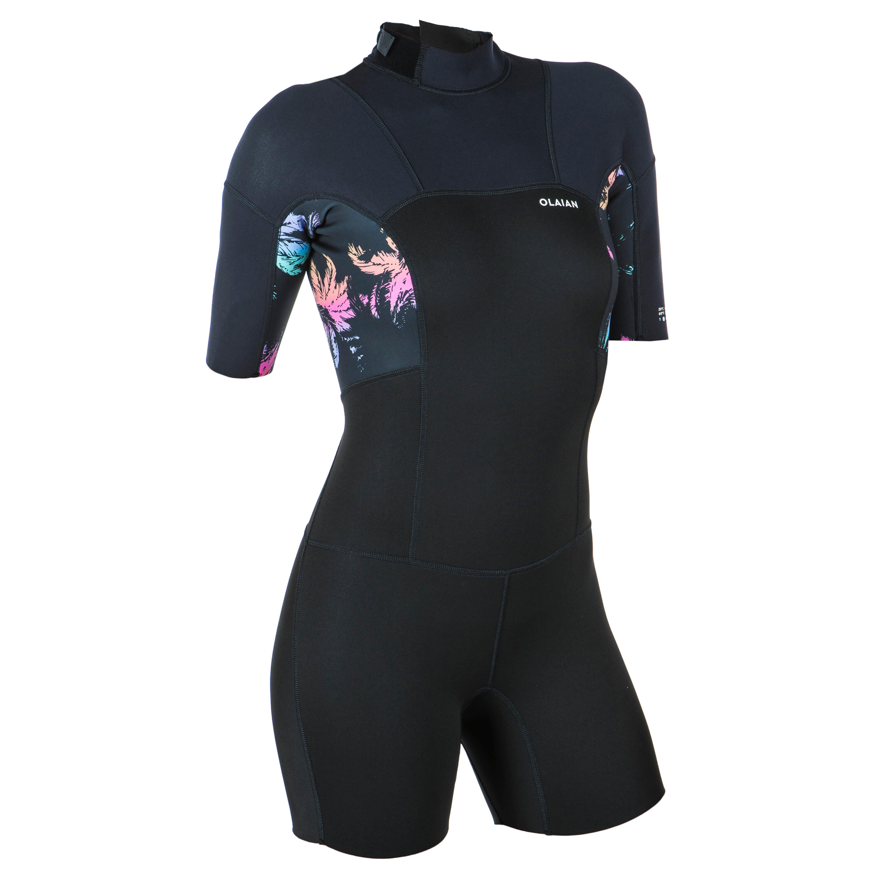 Women's surf SHORTY 500 PALMDARK zip back short sleeves