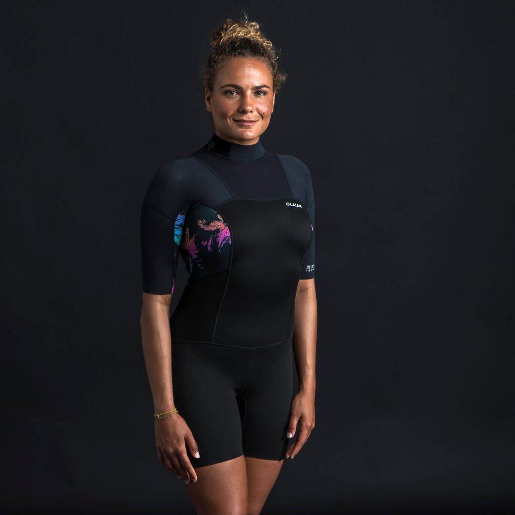 Ženska kratka obleka za deskanje z zadrgo na hrbtnem delu 500 PALMDARK