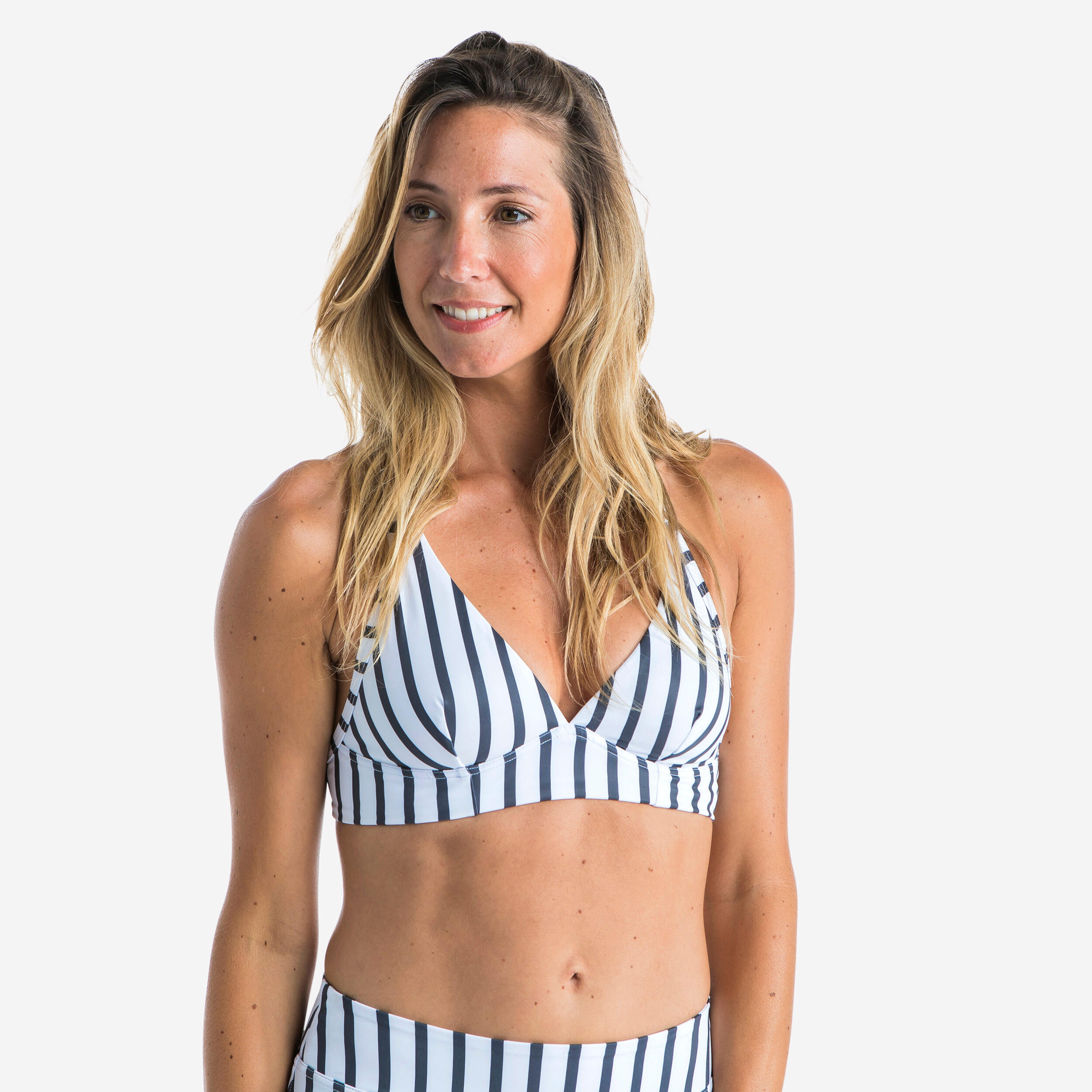 OLAIAN Women's Surfing Swimsuit Crop Top with Adjustable Back BEA MARIN - WHITE GREY