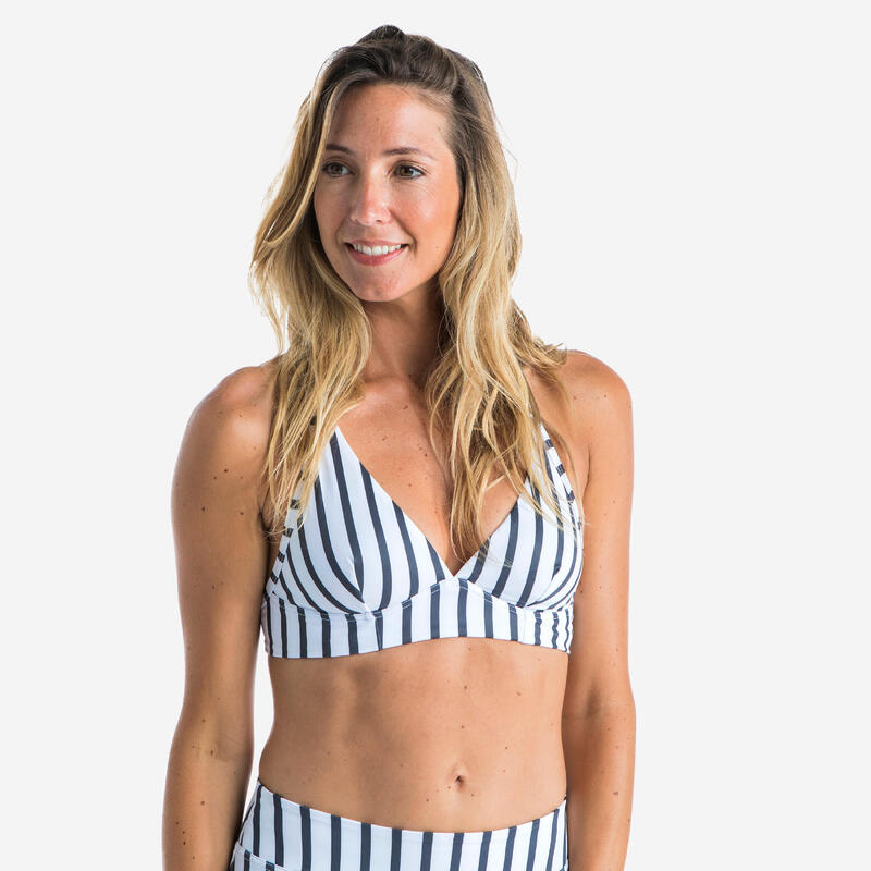 Top bikini Mujer surf deportivo escote V marinero blanco rayas