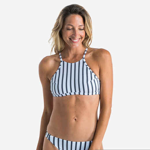 Women's ANDREA surfing crop top with open back - NAVY WHITE GREY