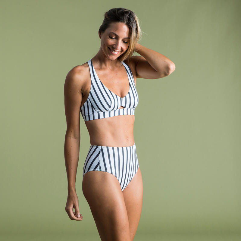 Haut de maillot de bain brassière de surf femme réglable AGATHA MARIN BLANC GRIS