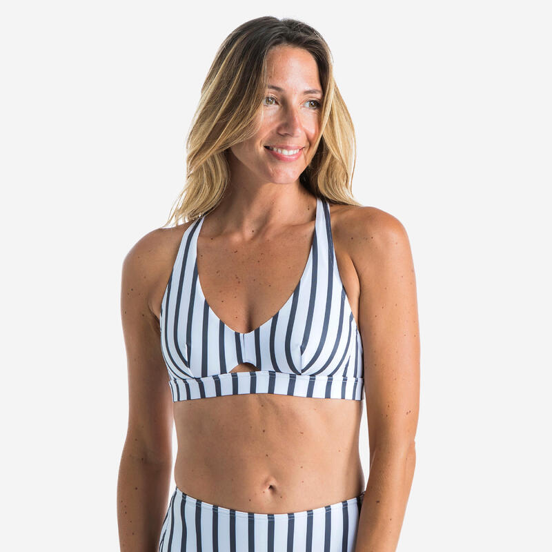 Top bikini Mujer surf deportivo espalda ajustable marinero blanco rayas