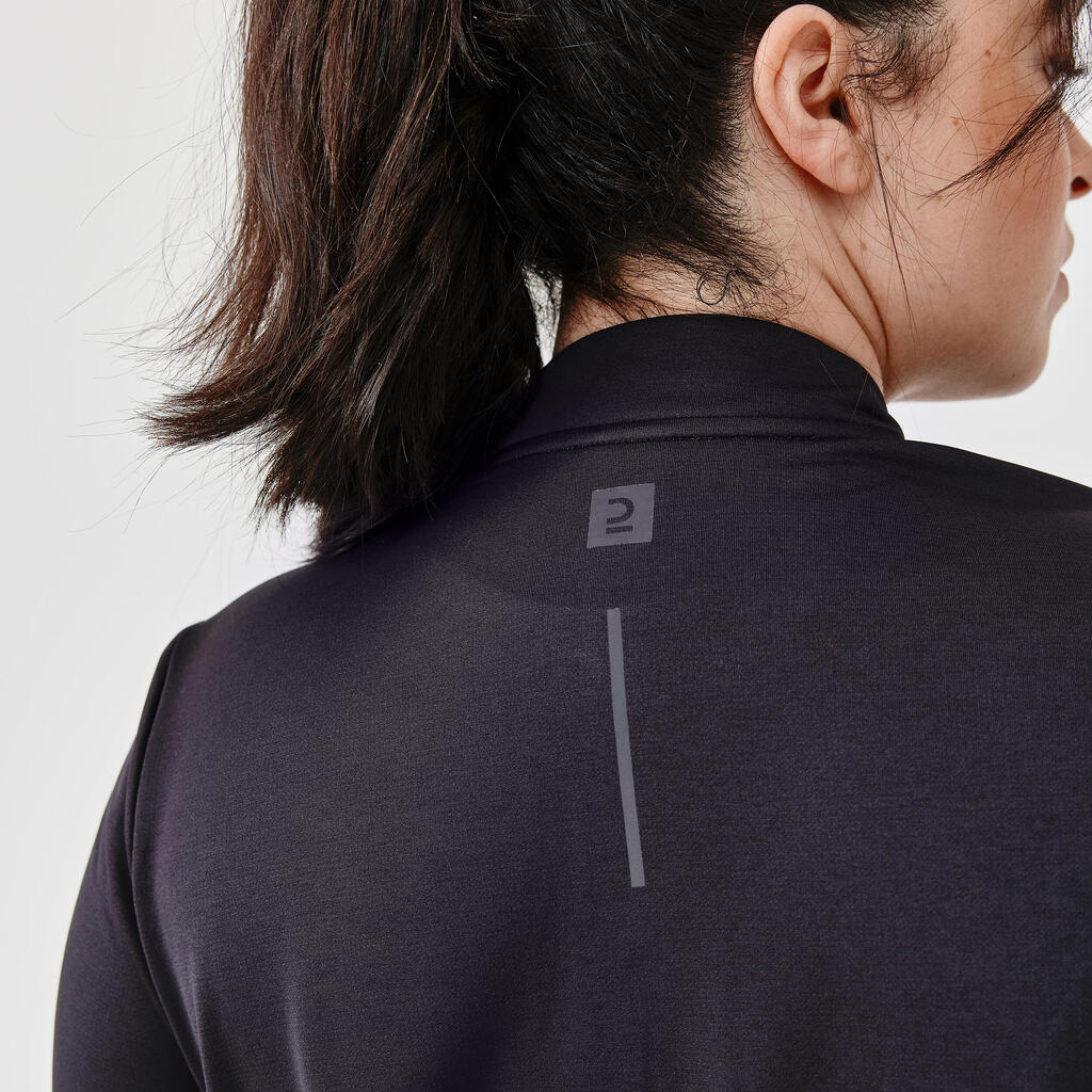 Women's breathable running jacket-KIPRUN Run 100 Dry-Black and smoke grey