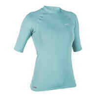 חולצת טי קצרה עם הגנת UV לנשים דגם 100 לספורט מים - חאקי בהיר