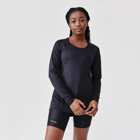 WOMEN'S RUNNING  LONG-SLEEVED T-SHIRT UV PROTECTION (UPF50+) BLACK