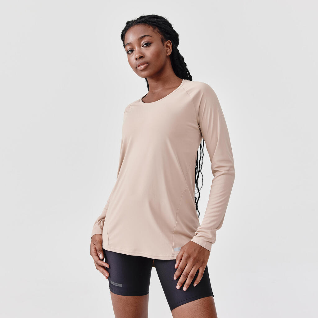 Women's long-sleeved anti-UV running T-shirt Sun Protect long - beige