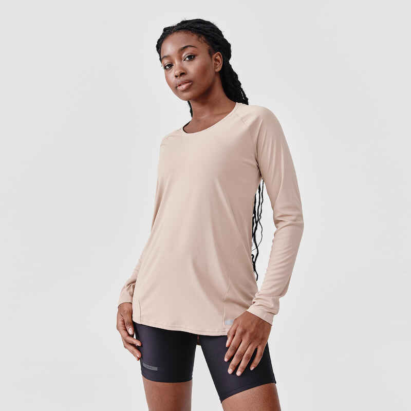 Women's long-sleeved anti-UV running T-shirt Sun Protect long - beige