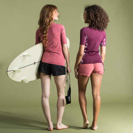 Women's anti-UV short-sleeve surf top T-shirt 100 - dusty pink