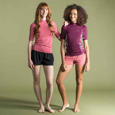 Women's anti-UV short-sleeve surf top T-shirt 100 - dusty pink