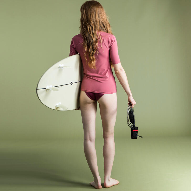 Licra Solar de Surf 100 Mulher Manga Curta Rosa pálido