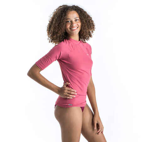 Women's anti-UV short-sleeve surf top T-shirt 100 - dusty pink