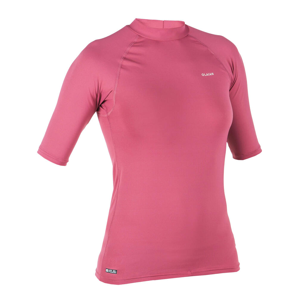 POLERA ANTI-UV SURF MUJER 100 ROSADO MANGA CORTA