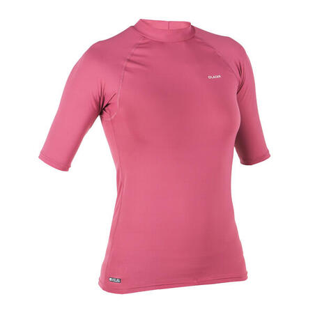 Majica kratkih rukava za surfovanje 100 sa UV zaštitom ženska - prljavo roze