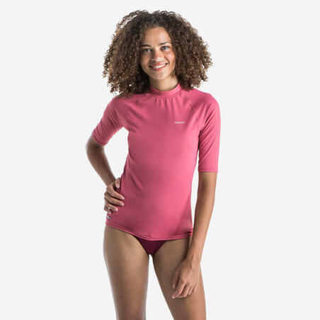 Tee shirt anti uv surf top 100 manches courtes femme vieux rose - Decathlon