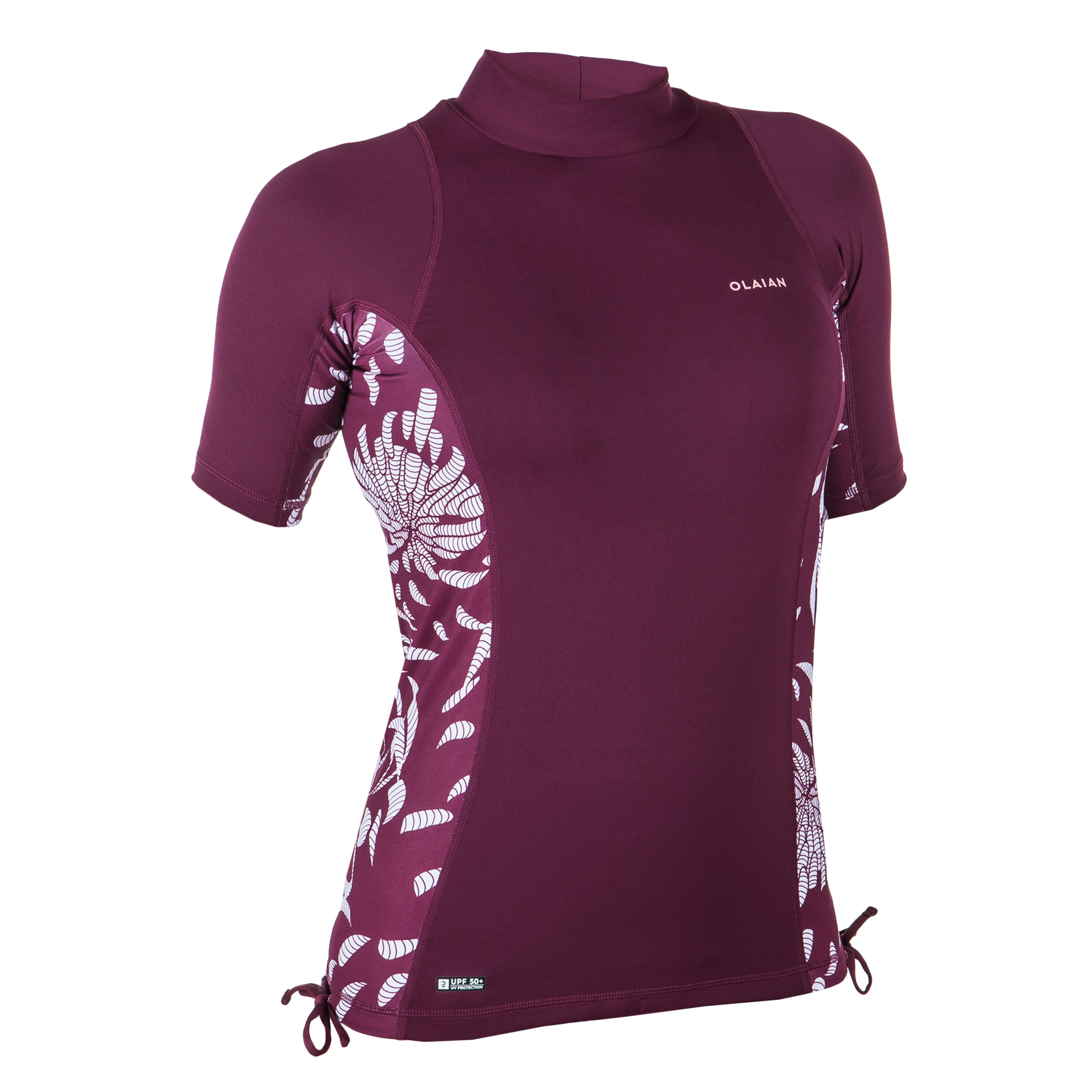 women's anti-UV short-sleeved surf top T-shirt 500 BORDEAUX 3/12