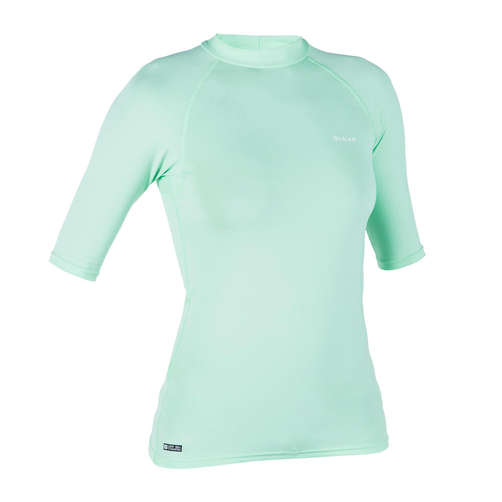 Women's anti-UV short-sleeve surf top T-shirt 100 - light khaki