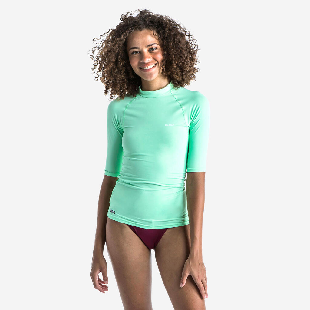 Women's anti-UV short-sleeve surf top T-shirt 100 - light khaki