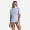 Women's Surfing UV-Protect Short Sleeve Top T-Shirt 500 MARIN STRIPE WHITE GREY