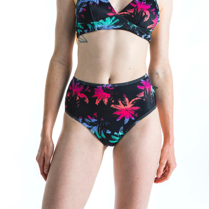 Női bikinialsó szörfözéshez Romi, magas derék, Palmdark, fekete