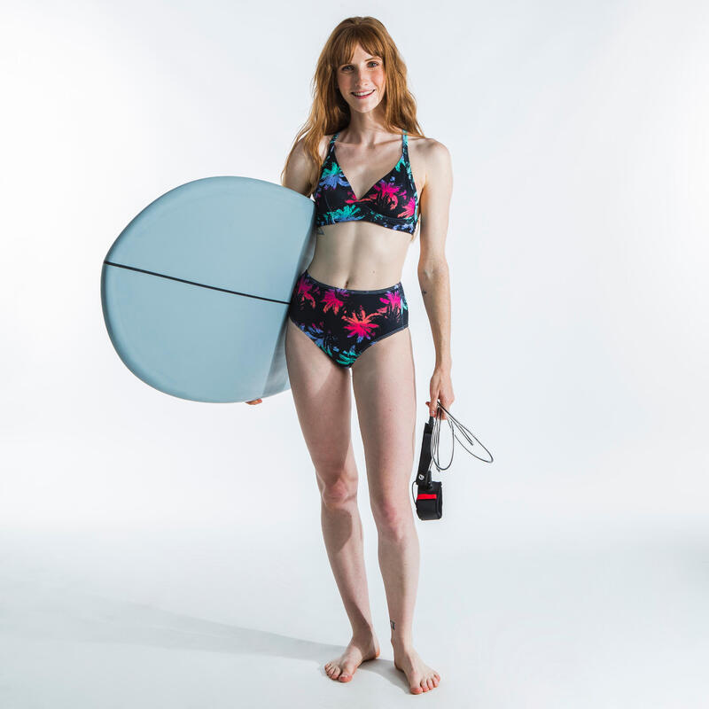 Bas de maillot de bain de surf femme taille haute ROMI PALMDARK NOIRE