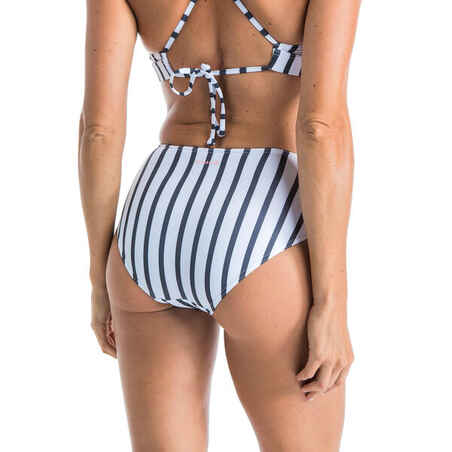Bikini-Hose Damen hoher Taillenbund Romi Marin weiß/grau